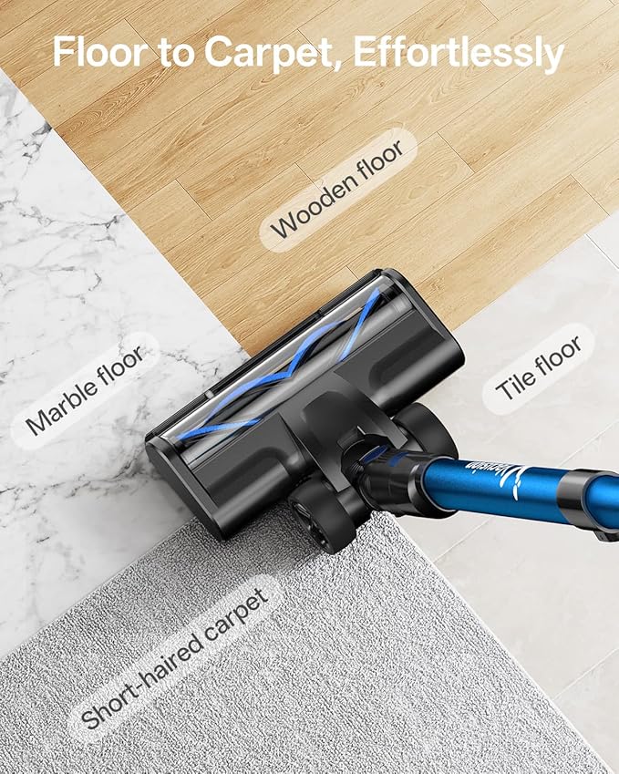 Cordless Vacuum Cleaner 8-in-1 Cordless Stick Vacuum Cleaner with 3 Suction Modes Up to 45mins Runtime Rechargeable Self-Standing Wireless Vacuum Cleaners for Home Pet Hair Carpet Car Hard Floor