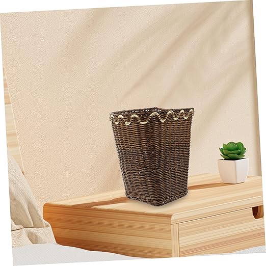Angoily Hand Woven Square Trash Can Baskets for Bathroom Decor Elegant Waste Basket