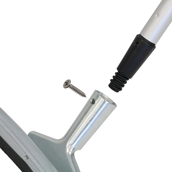 Unger Professional AquaDozer Max Kit 36” Smooth Surface Curved Floor Squeegee and 48” Dual End Pole Rubber Blade Scrubber and Broom for Concrete Asphalt and Tough Cleaning Jobs