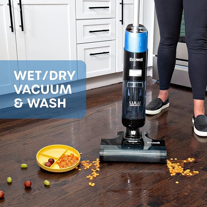 Ecowell Cordless Wet Dry Vacuum Cleaner Multi-Surface Air-Drying Digital Display for Hard Floors LULU Quick Clean P05 Blue