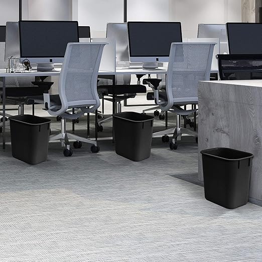 Acrimet Wastebasket Deskside Bin 3.25 Gallon/13 Quart/12 Liter (Plastic) (Black Color) (Set of 8)