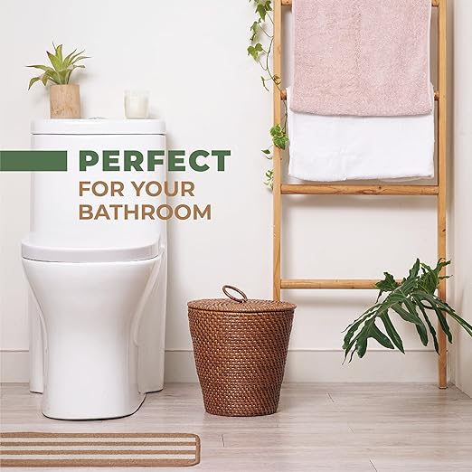 3 Gallon Rattan Trash Can with Lid and Liner - Wicker Trash Can for Bathroom Bedroom Kitchen Living Room