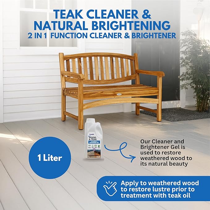 EcoDecors Loveable 2 in 1 Wood &amp Teak Cleaner and Brightener Gel 1 L for Outdoor Use Cleans Renews and Refreshes Outdoor Wood