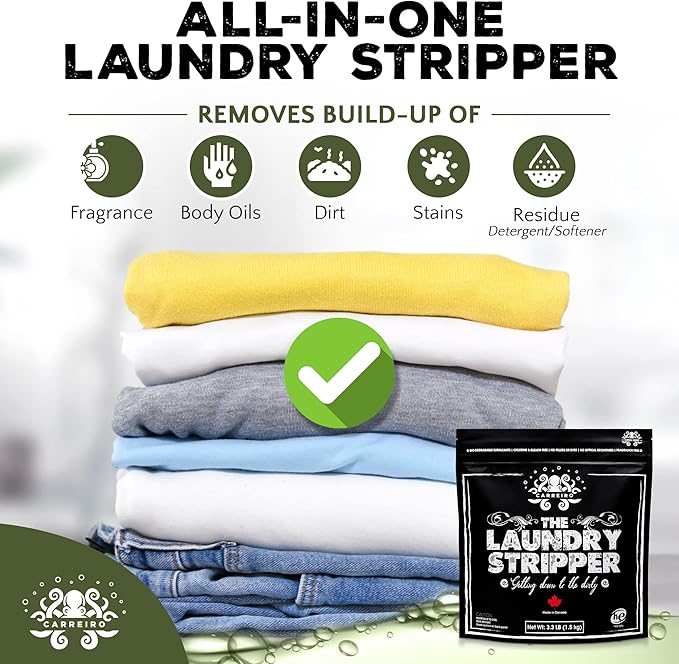 Carreiro Clean The Laundry Stripper - All-In-One! Dirt and Build-up Remover Odor Eliminator Laundry treatment. The One and Only All-in-One Laundry Stripper.…