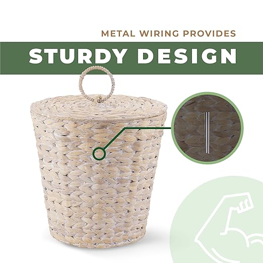 3 Gallons White Wicker Trash Can with Lid and Liner