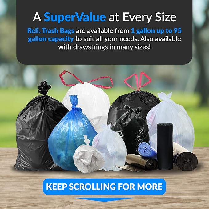 Reli. 40 to 45 Gallon Trash Bags Heavy Duty | 250 Trash Bags | Super Sizeable Black Garbage for Serious Cleanup