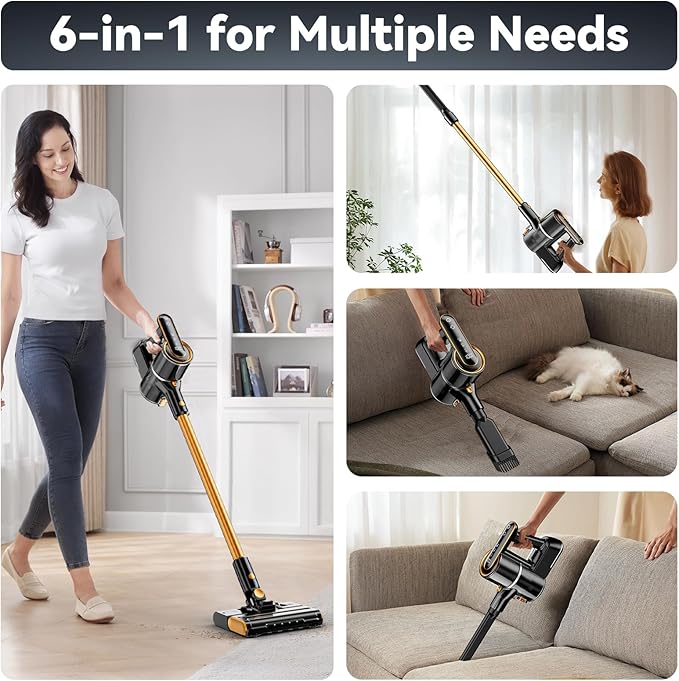 Cordless Vacuum Cleaner 600W 50000PA Stick Vacuum Cleaners and Mop In One4000mAh Battery with 60 Min Runtime LED Screen and Green Headlights Handheld Vacuum for Pet Hair Floors Carpet Sofa