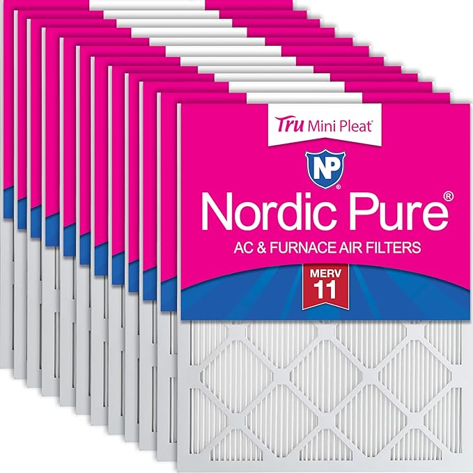 Nordic Pure 16x25x1 (Actual Size: 15 1/2 x 24 1/2 x 3/4) Tru Mini Pleat MERV 11 AC Furnace Air Filters – 2.5X More Media for Extended Durability &amp Superior Filtration - 12 Pack