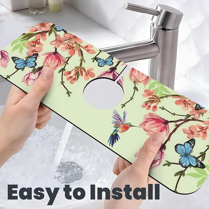 Bird Floral Flowers Dish Drying Mat for Kitchen Counter 16x18 Microfiber Absorbent Fast Dry Mat 2Pcs Dish Mat Faucet Mats Sets Large Drying Kitchen Mat Kitchen Drying Pad Coffee Bar Decor Gifts