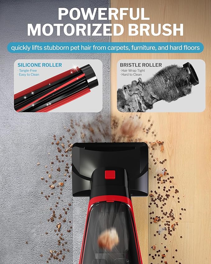Pet Hair Handheld Vacuum Cordless Car Vacuum Rechargeable with Reusable Filters Motorized Brush and Multi-Accessories for Carpet Couch &amp Stairs Red 17.0X 4.6X 6.6