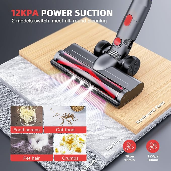 Vacuum Cleaner for HomeStick Vacuum Cordless Rechargeable up to 35 Mins Runtime Hardwood Floor Vacuum for Pet HairCarpetsTile(Red)