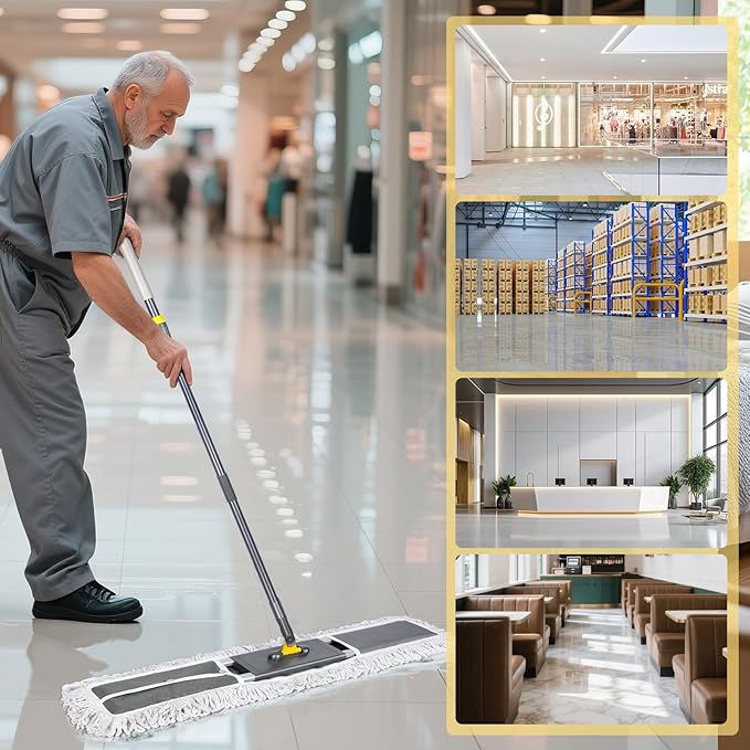 Masthome 36 Commercial Mop Heavy Duty Industrial Floor Mop with 3 Microfiber Pads 60 Adjustable Large Dust MopWet Dry Flat Mops for Office Garage Warehouse Factory Mall