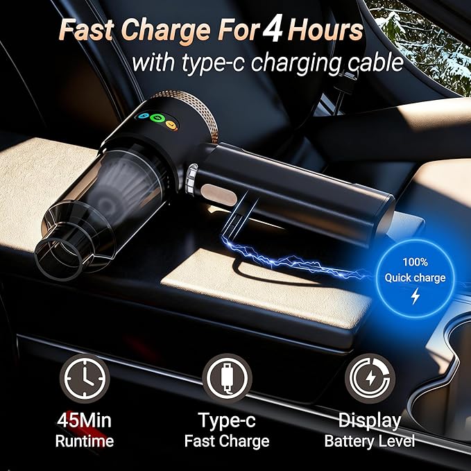 Portable Car Vacuum Cordless 18000PA High Power Handheld Vacuum Cleaner for Car Mini Cordless Rechargeable Vacuum for Car Interior Truck Desktop Home Ultimate Car Accessories Tech Gift for Men