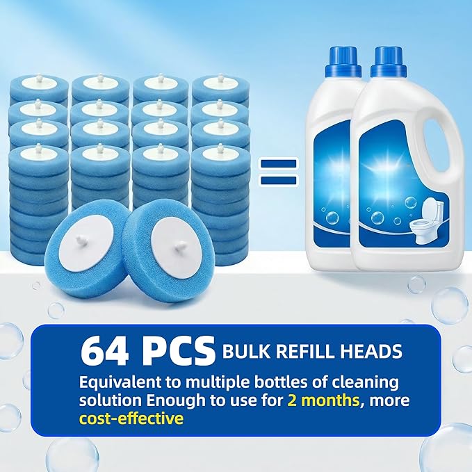 Disposable Toilet Brush and Holder Set with 64 Replacement Heads Economical Home Toilet Cleaner Wand for Easy Refill Replacement Compact Hygienic Toilet Bowl Brush for Family Bathroom