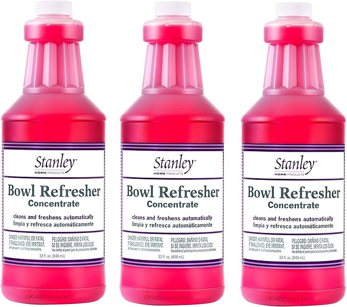 Stanley Toilet Bowl Cleaner &amp Deodorizer Concentrate 32 oz – Wild Rose Scent – Septic‑Safe Bowl Refresher – Cleans Stains &amp Residue with Each Flush (Pack of 3)