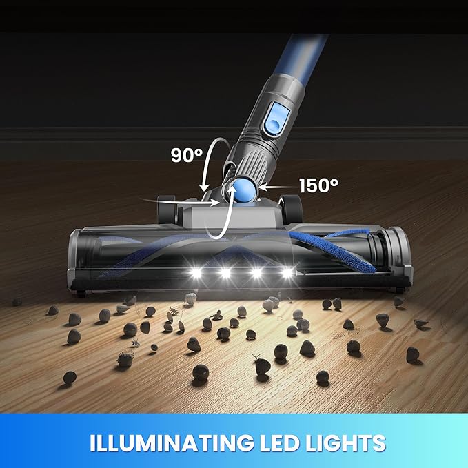 Cordless Vacuum Cleaners for Home 8 in 1 Wireless Vacuum with LED Lights &amp Roller Lightweight Stick Vacuums &amp Electric Brooms for Pet Hair Hard Floor Carpet Standing or Hanghing (Blue)