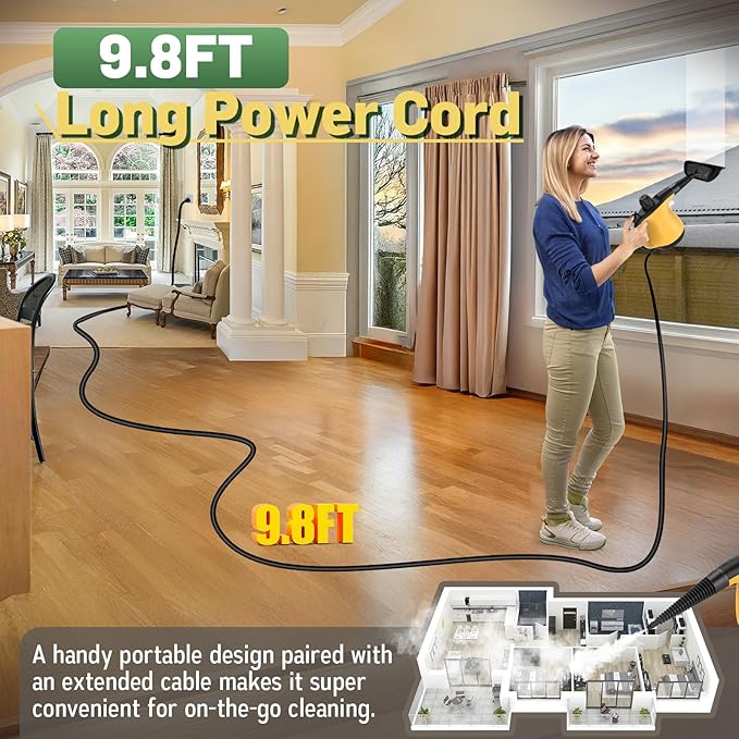 Pressurized Handheld Steam Cleaner for Home Deep Cleaning Multi-Purpose Portable Steamer for Cleaning with 11 PCS Accessories for Dirt Grease Window Car Furniture Bathroom Couch Tile and Grout