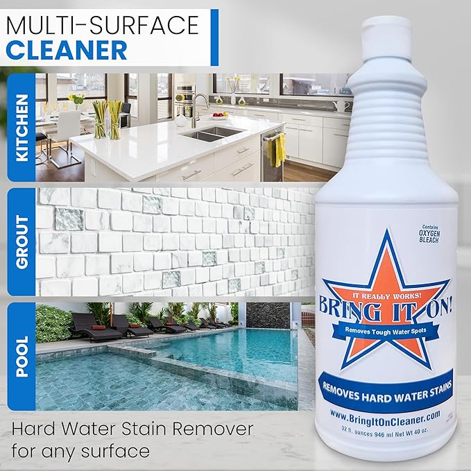 Bring It On Cleaner Hard Water Spot Remover 32 Ounce Bottle 1 Case | 12 Bottles of Product | Shower Door Cleaner