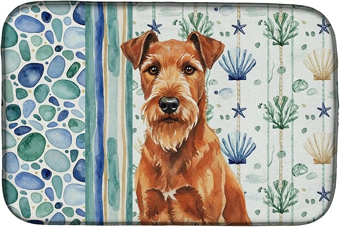 Caroline's Treasures Irish Terrier Coastal Sea Glass Dish Drying Mat Absorbent Dish Drying Mat Pad for Kitchen Counter Dish Drainer Mat for Countertop 14 x 21 Multicolor