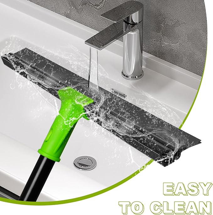 Rubber Floor Squeegee with 24” Heavy Duty Silicone Rubber Scraper Head and 60” Long Adjustable Handle Shower Squeegees for Concrete Floor on Multi-Surface Tile Glass Pool Garage Cleaning