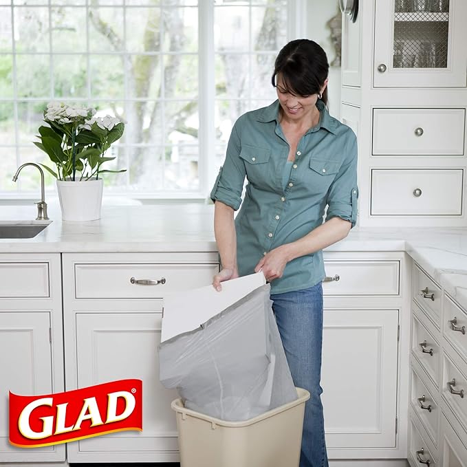 Glad Trash Bags Tall Kitchen Drawstring Garbage Bags White 13 Gallon 120 Bags 3 Packs