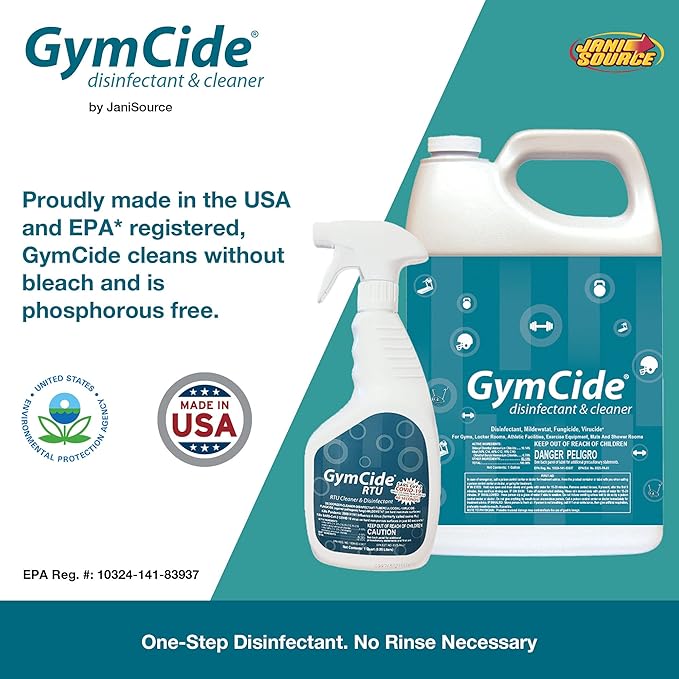 GymCide Disinfectant 1 Step Sports Equipment Concentrated Cleaner Deodorizer Kills 99.9% of Germs and Eliminates Odors (Each)…