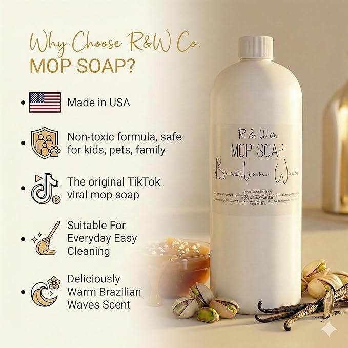 R&ampW CO. Original 32 oz Premium Mop Soap Brazilian Waves Scented Gentle Floor Cleaner for all Surfaces Non-Toxic Pet and Skin Safe Formula Streak-Free Shine