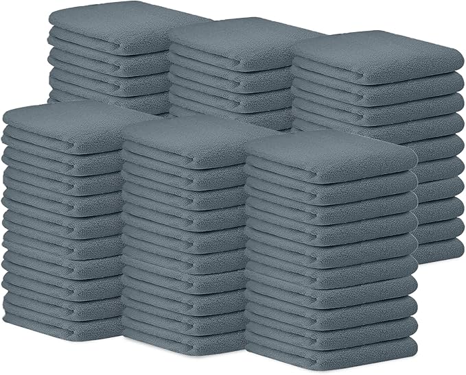 Avalon Towels Bar Towels (Pack of 60) Size 14x17 Inches – 100% Cotton Absorbent and Reusable Cleaning Rags Multipurpose Cleaning Towels Terry Cloth Rags Durable Shop Rags (Grey)