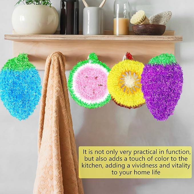 20 Pieces Fruit Dish Scrubber Colorful Reusable Kitchen Fruit Shaped Dish Scrubbers for Family Washing Pots and Dishes Bathtub Sink