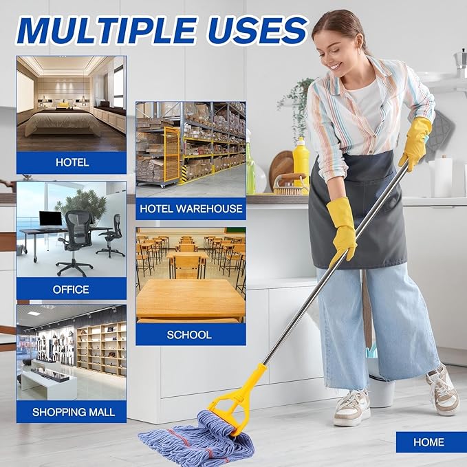 Eccliy 6 Pack Heavy Loop End Cotton String Mop Head Heavy Duty Mop Head Commercial Refills Replacement Bulk for Home Industrial Commercial Floor Cleaning (BlueRed)