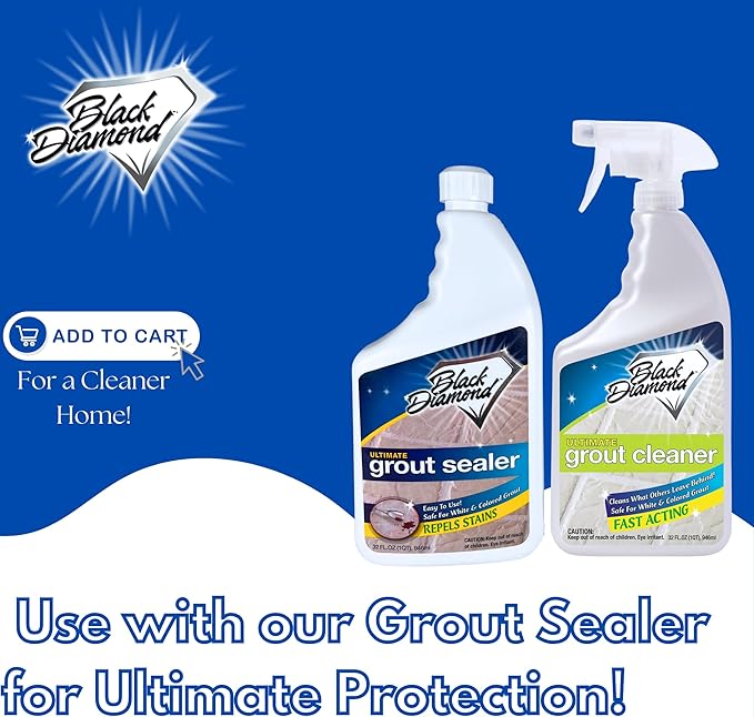 Black Diamond Ultimate Grout Cleaner: Best Cleaner for TileCeramicPorcelain Marble Acid-Free Safe Deep Cleaner &amp Stain Remover for Even The Dirtiest Grout. (1-Quart/1-Brush)