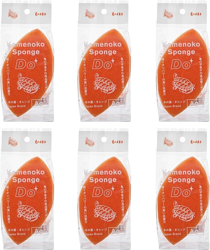Kamenoko Sponge Do - Set of 6 - Orange - Leaf - Kitchen Sponges for Cleaning Dishes and Pans - Odor-Resistant - Made in Japan