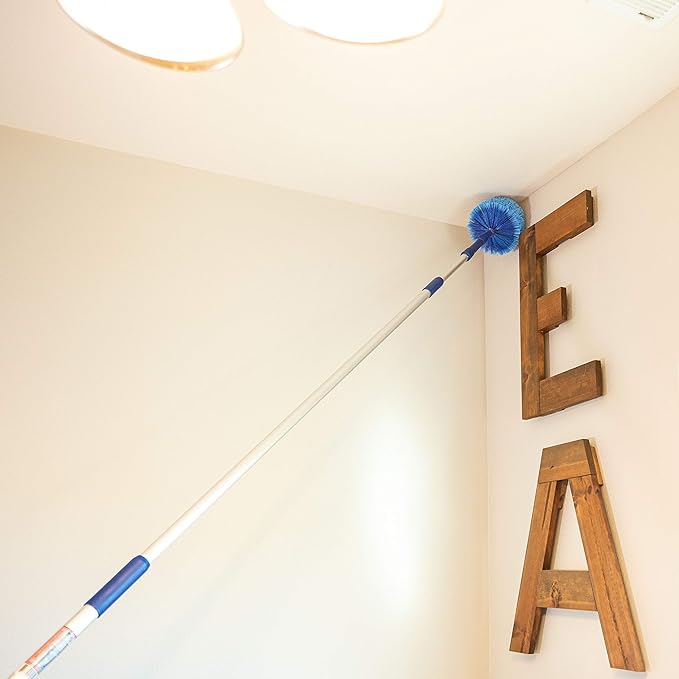 Cobweb Duster Extendable Reach 20 feet Ceiling Fan Duster | 3-Stage Aluminum Telescoping Pole | Medium Stiff Bristles | Long Handle Webster Duster for Cleaning | U.S Duster Co.