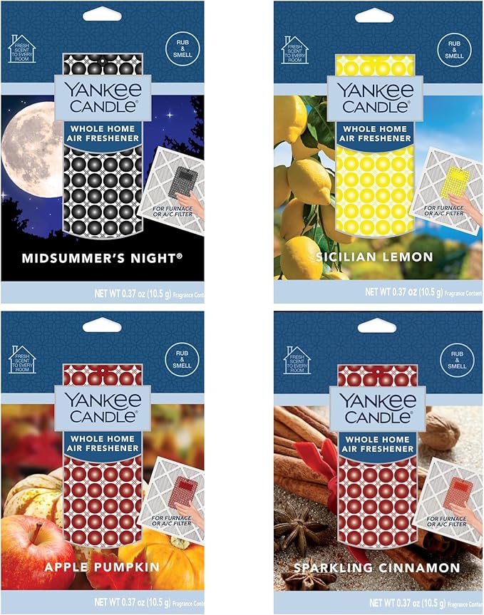 Yankee Candle Whole Home Air Freshener Variety Pack (Midsummer's Night Sparkling Cinnamon Apple Pumpkin &amp Sicilian Lemon) (3ea / Pack of 12)