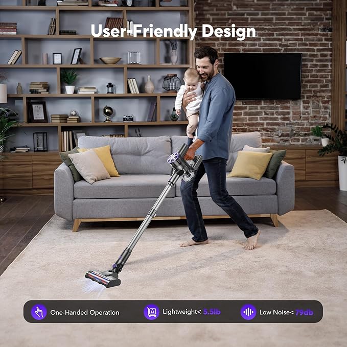 Cordless Vacuum Cleaner Rechargeable with 2600mAh Detachable Battery Powerful Vacuums with 2 Adjustable Modes Lightweight Portable Stick Vacuum for Home (Ink Purple)
