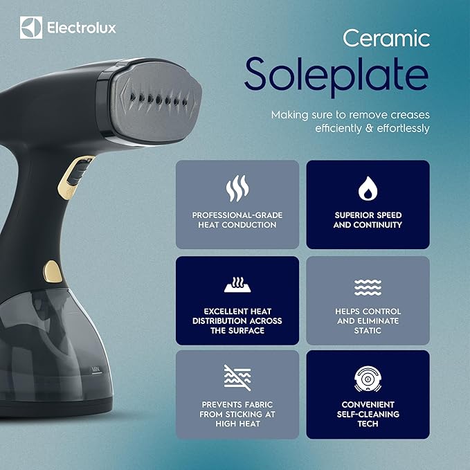 Electrolux Steamer for Clothes LX15003 Portable Handheld Fabric and Garment Steamer Iron Press Wrinkle Remover with Lint Remover &amp Fabric Brush – Black