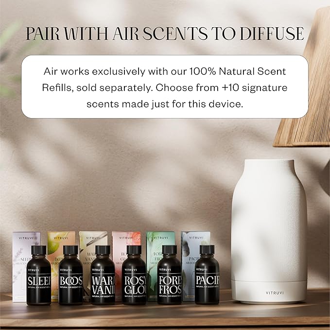 Vitruvi Air Cordless Diffuser – Portable Ultrasonic Aroma Diffuser Waterless Cold-Air Technology Up to 18-Hour Runtime Whole-Room Scent Coverage Sleek Minimalist Design