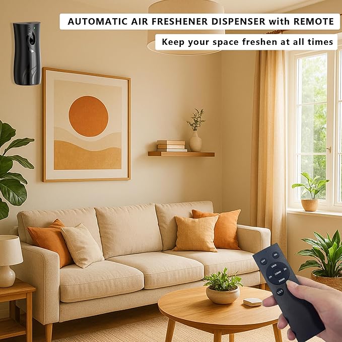 Automatic Air Freshener Spray Dispenser 8-Pack Wall Mounted or FreestandingMultiple Time SettingsCommercial and Home Use in Bathrooms Offices Living Rooms and Commercial Places (Black 1121)