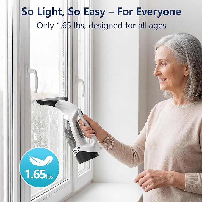 Aixiqee Window Vacuum Squeegee with Extendable Pole 31-40 2000Pa Electric Window Cleaning Tool with 2200mAh and 150ml Dirty Water Tank Long Handle Squeegee for Shower Glass Window Cleaning (White)