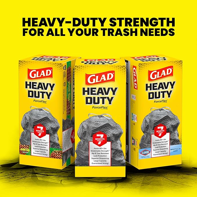 Glad ForceFlex Heavy Duty Large Trash Bags Hold 80+ lb 30 Gal 50 Ct Pack of 3 (Package May Vary)