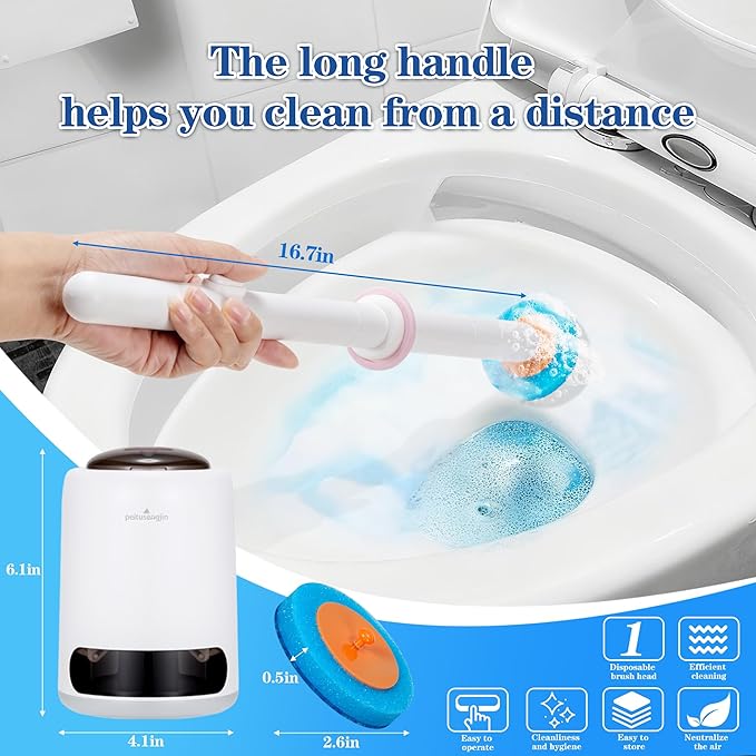 PeiTuShangJin Disposable Toilet Brush Auto-Ejecting Includes 24 Enhanced Refills (16 Ocean 8 Natural) Plus 3 Air-Purifying Scent Rings (Ocean Rose Lemon) 360° Dead-Angle-Free Cleaning (1-24)