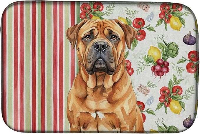 Caroline's Treasures Red Bullmastiff Vegetables Dish Drying Mat Absorbent Dish Drying Mat Pad for Kitchen Counter Dish Drainer Mat for Countertop 14 x 21 Multicolor