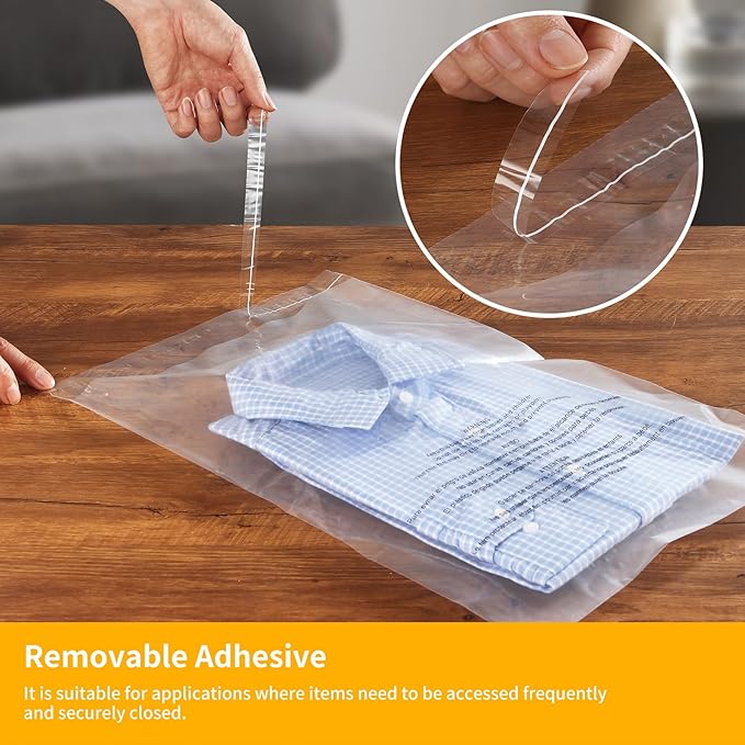 iMailer - 500 Count - 14 x 20 Clear Plastic Poly Bags with Suffocation Warning Self Seal 1.6 Mil for Clothing T-Shirts Pants - Resealable AdhesiveNot Strong