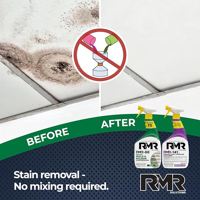 RMR Brands DIY Mold &amp Stain Remover Bundle Complete Mold Killer &amp Mildew Prevention Kit Disinfectant Spray Includes 2-32 fluid ounce Bottles