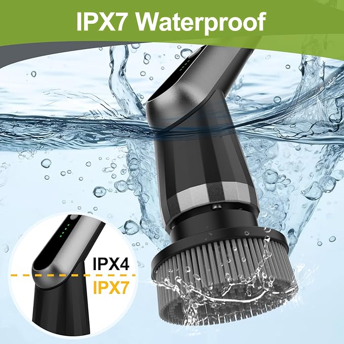 WKY-Electric Spin Scrubber - Upgraded 12-in-1 IPX7 Waterproof Shower Scrubber Retractable Handle &amp 2-Speed for Toilet Bathroom Bathtub Tile Floors