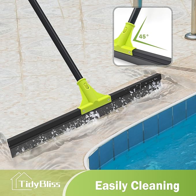 Floor Squeegee Heavy Duty 24” Rubber Foam Water Scraper Broom Epoxy Wiper Mop with 62 inches Long Handle for Cleaning Concrete Pool Rug Garage Deck Shower Window Outdoor Indoor (Green)