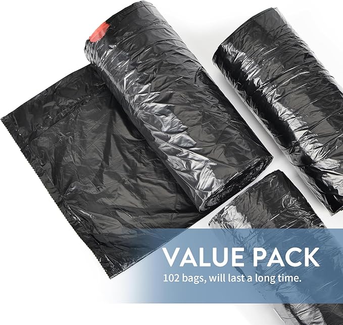 15-18 Gallon Black Trash Bags with Drawstring (102 Count) Fit 16 17 Gal High Density Large Garbage Bags Strong Plastic Trash Can Liners for Kitchen Lawn Commercial