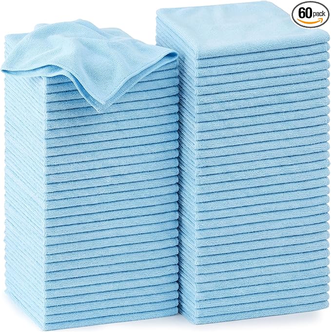 Nuenen Cleaning Cloths for Cars 16 x 16 Inch Ultra Absorbent Towels Drying Microfiber Reusable Cleaning Supplies House Kitchen Window Microfiber Towel(Light Blue60 Pcs)