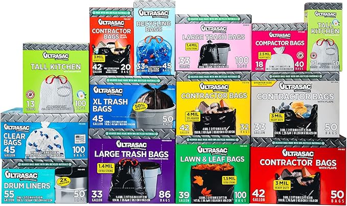 Ultrasac - Recycling Bag45 Gallon1.1 Mil40x46Clearw/Ties100 Count (Pack of 2)