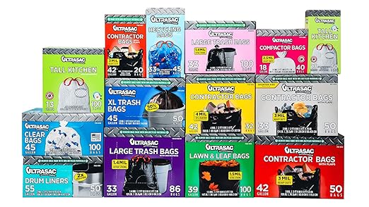 Ultrasac - Lawn Leaf Yard Cleanup Bags 39 Gallon 1.5 Mil 33x43 Black 100 Count/w Ties